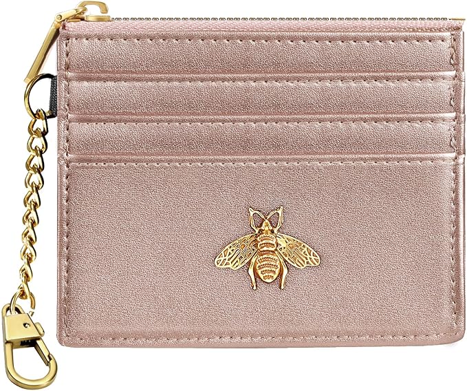 SEAVILIA Card Holder Keychain Wallet for Women with ID Window RFID Coin Purse Bee Gifts Slim Minimalist Small Wallet