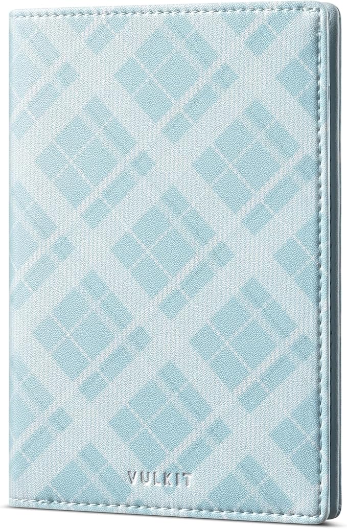 VULKIT Cute Passport Cover for Women, RFID Blocking Slim Passport Book Holder, Leather Travel Passport Wallet with Magnetic Closure Blue