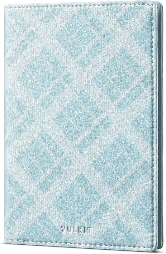 VULKIT Cute Passport Cover for Women, RFID Blocking Slim Passport Book Holder, Leather Travel Passport Wallet with Magnetic Closure Blue