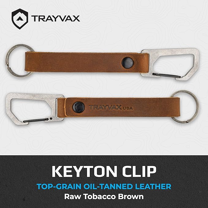 Trayvax Keyton Leather Keychain, Quick Release Carabiner Clip Key Chain for Men and Women, Stainless Steel