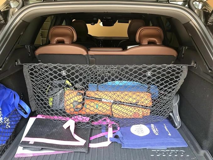 Trunk Organizer Cargo Net for Volvo XC60 2018-2026 – Envelope Style Cargo Net for SUV – Premium Mesh Elastic Car Trunk Organizer Vehicle Carrier Storage – Compatible with XC60