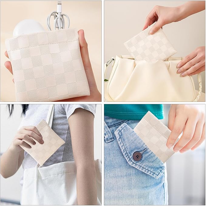 LYDZTION 2 Pieces Checkered Leather Makeup Bag Set for Women, Portable Cosmetic Bag Travel Toiletry Bag Organizer Waterproof Small Makeup Bag Aesthetic Accessories Storage Bag for Women-White