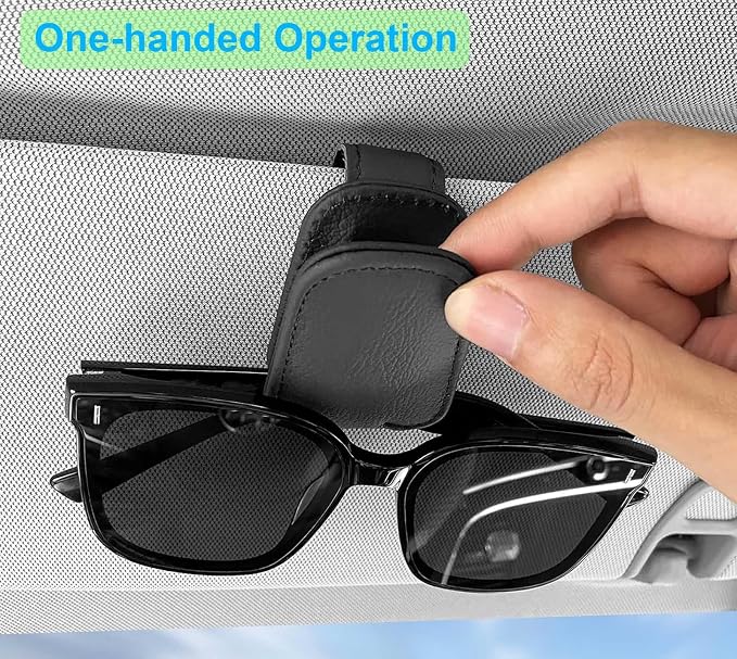 Sunglasses Holder for Car, Magnetic Leather Sunglasses Clip for Car Visor, Eyeglass Hanger Clip for Car Sun Visor (Black 2 Pack)