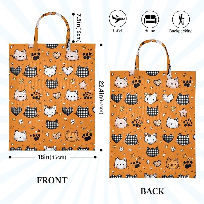 Travel Laundry Bags 2 PC Wet Dry Bag with Handle Dirty Clothes Organizer for Swimsuits Beach Camping Waterproof Washable Orange Cute Kittens Hearts Stars