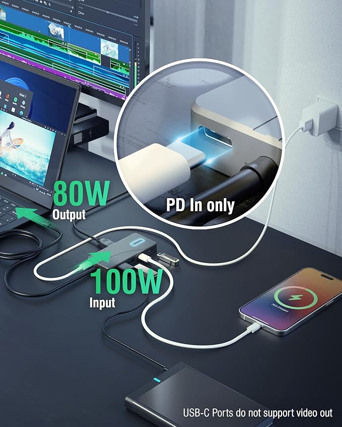 SABRENT USB C Hub 5-in-1 Docking Station, 10Gbps USB-A & USB-C Ports, 4K HDMI Output, 100W PD Input, 80W Charging, Aluminum USB Hub for Laptops/Phones/Tablets ??HDR/HDCP (HB-TG5P)