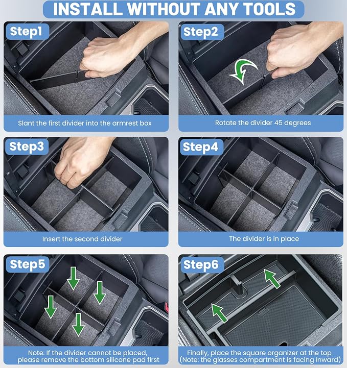 Center Console Divider Organizer for 2024 2025 Toyota Tacoma (4th Gen) Accessories, Interior Secondary Storage Insert Armrest Hidden Secret Privacy Middle Console Storage Box Tray Coin Holder, 3 PCS