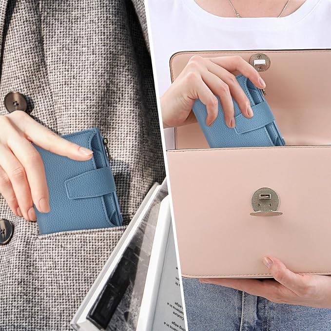Airkit Small Wallet Women RFID Blocking Soft Leather Bifold Compact Card Holder Wallet for Women with Zipper Coin Pocket 4 ID Window