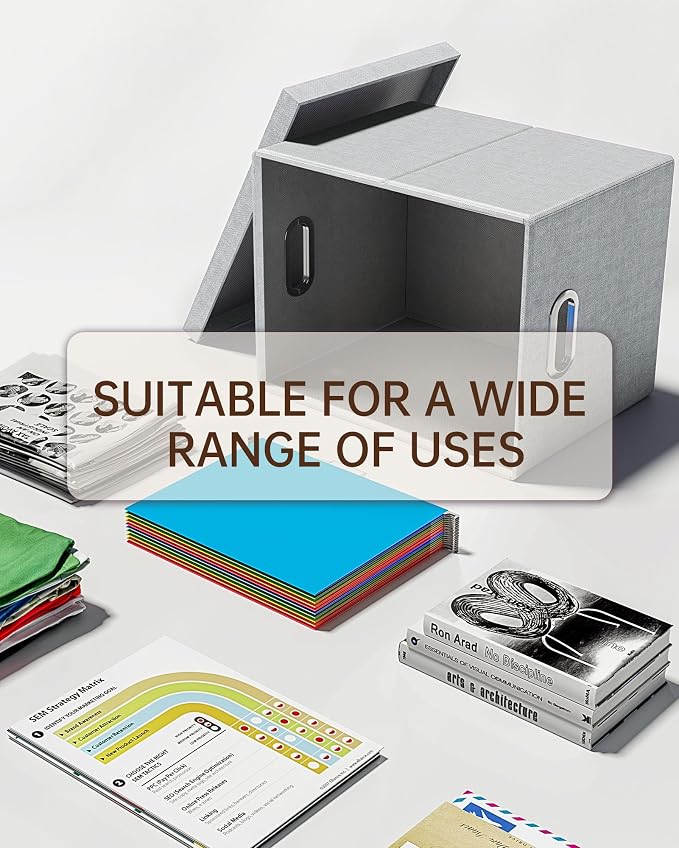 Oterri 2 Pack File Storage Organizer, Filing Box, Portable File Box with Lid, Fit for Letter/Legal File Folder Storage, Document Organizer, Gray-White