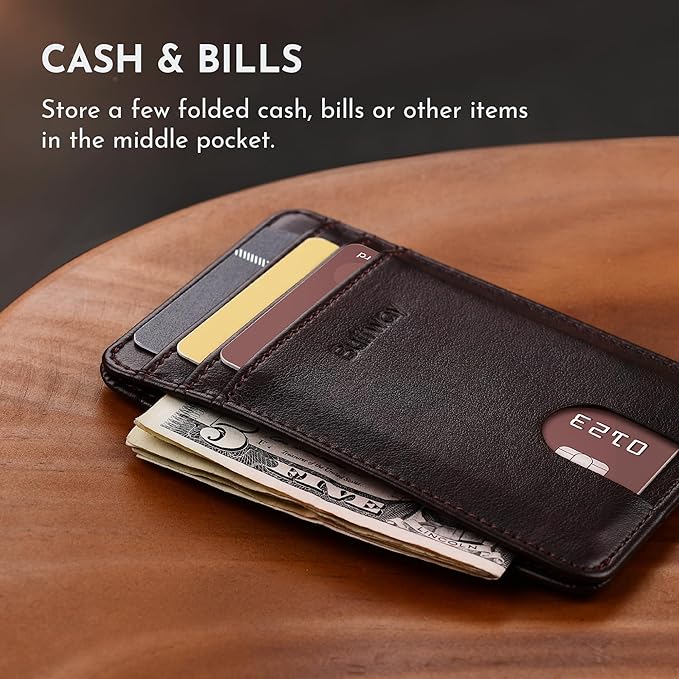 Buffway Mens Slim Wallet, Minimalist Thin Front Pocket Leather Credit Card Holder with RFID Blocking for Work Travel | Minimalist, Thin, Front Pocket, Credit Card Holder, RFID Blocking, for Work Travel