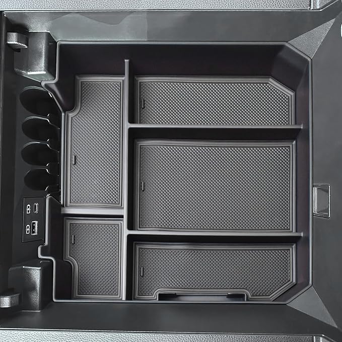 HGWEI Center Console Organizer Compatible with Toyota Tundra 2022 2023 2024 2025 2026 and 2023-2026 Toyota sequoia Accessories Insert Tray Armrest Secondary Storage Box Coin Holder (Black Trim)