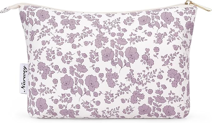 Narwey Small Makeup Bag for Purse Travel Makeup Pouch Cosmetic Bag Zipper Pouch Bags for Women (Dusty Pink Flower)