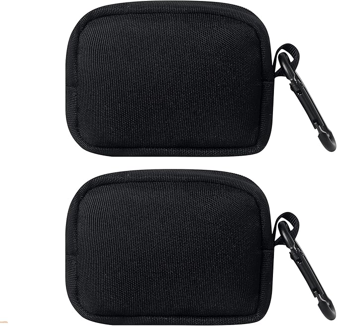 2-Piece Mini Pouch with Carabiner Clip, Unisex Small Organizer Case for Electronics, Makeup, and Accessories (Black)