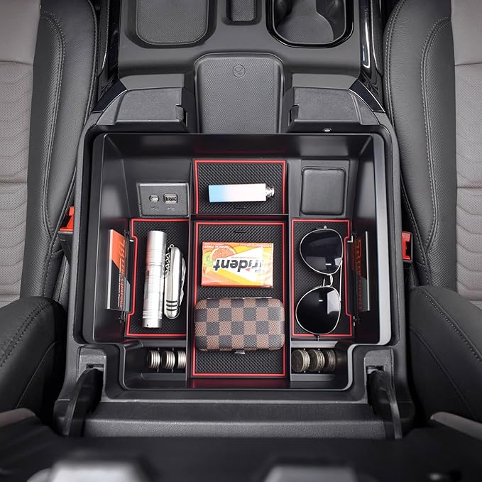 TACORBO Center Console Full Organizer Tray Compatible with Refreshed 2022-2024 2025 2026 Silverado/Sierra 1500,2024-2026 Chevy Silverado/GMC Sierra 2500HD 3500HD,Front Bucket Seats Only