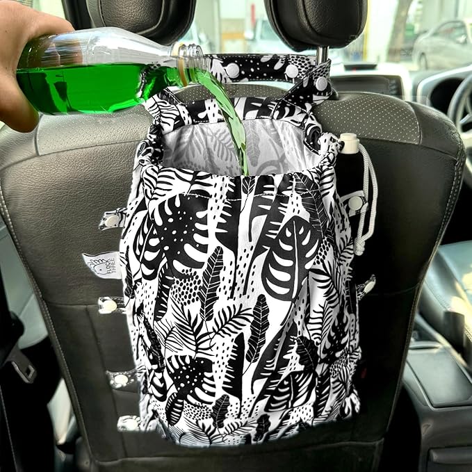 FLOCK THREE Leak-Proof Waterproof Car Trash Bag Foldable Multipurpose Trash bin Container Storage Cute Grocery Organizer Bag for Automotive Front or Back Seat in Cars SUVs and Trucks (Tropical)
