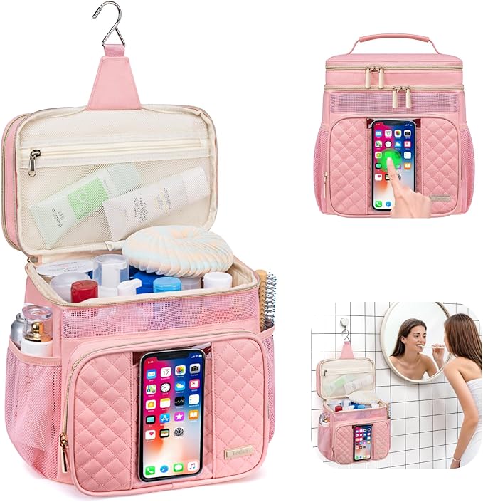Tealari Large Toiletry Bag for Women Men,Bathroom Bag,Water Resistant Shower Bag,Makeup Bag,Portable Shower Caddy for College Dorm,Hanging Travel Toiletry Bag with Transparent Waterproof Phone Pocket