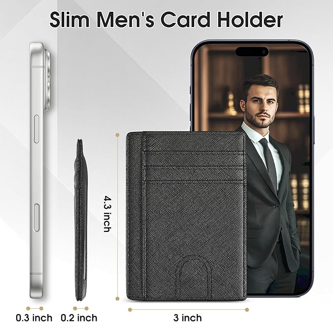 Slim Minimalist Wallet for Men,Front Pocket Wallet RFID Blocking Small Thin Credit Card Holder,ID Card Case Gift for Men Cross Black