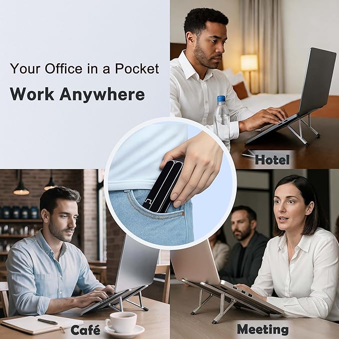 Foldable Laptop Stand, Portable Laptop Stand, Ultra-Lightweight (Lighter Than a Phone)，Adjustable Computer Stand, 6-Level Height, Fits 10-16" Laptops, for Home Office Business Trip Remote Work