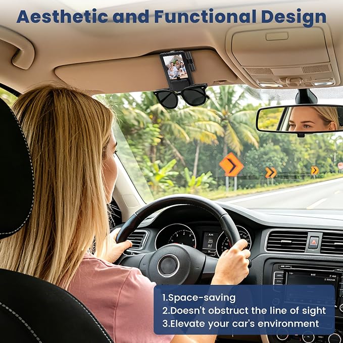3 in 1 Sunglass & Photo Holder for Car, Car Visor Sunglasses Holder Clip, Sunglass Holder with Strong Magnetism