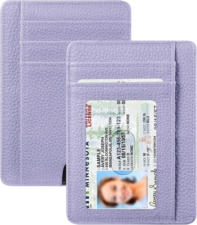 FINTIE Slim Minimalist Front Pocket Wallet, RFID Blocking Credit Card Holder Card Cases with ID Window for Men Women (Lilac Purple)