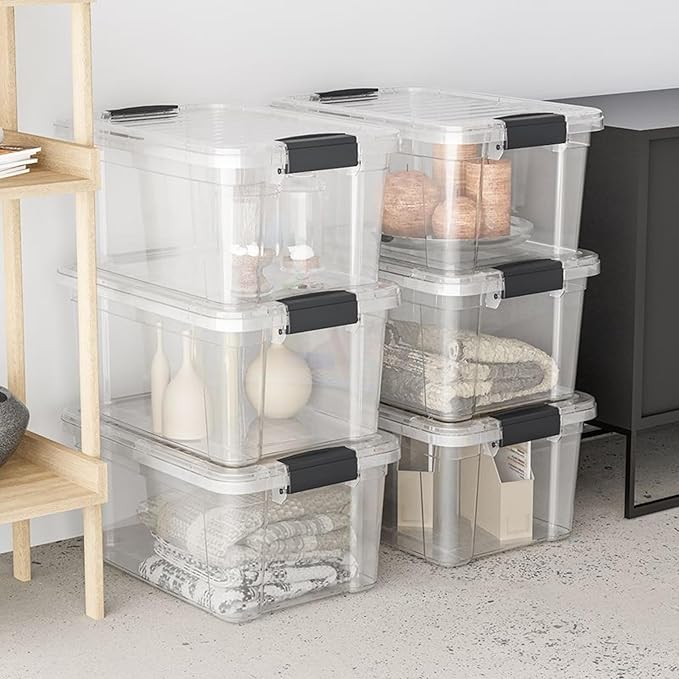 Superio Storage Bins with Lids- 5 Pack, 6.6 Qt Clear Boxes for Organizing, Stackable Plastic Containers- BPA Free, Non-Toxic, Odor Free, Organizer for Home, Office, Dorm