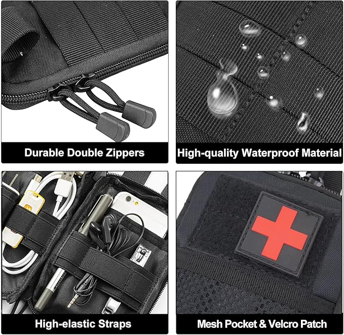 Tactical EDC Pocket Organizer Pouch, Mini Small Tool Storage Pouch Bag Portable Nylon Molle Compatible Military Utility Pouch for Electronic Accessories, Aid Kits, Multitools, Tactical Accessories