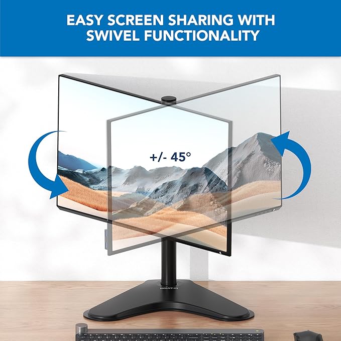 Mount-It! Monitor Stand for Desk, Freestanding Single Monitor Mount for 21.5??2" Screens, Height Adjustable VESA Stand with Tilt, Swivel & Rotation, Sturdy Base Supports 17.6 lbs