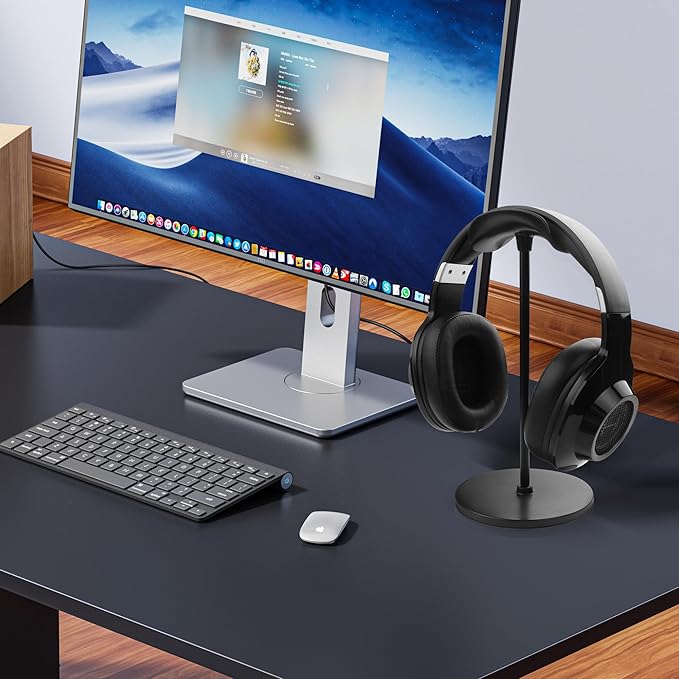 YAODHAOD Desktop Headphone Stand, Aluminum Alloy Headset Stand for Desk with Curved Headphone Rest & Anti-Slip Base,Heavy Base Desk Stand Headphones Support Accessory (Black)