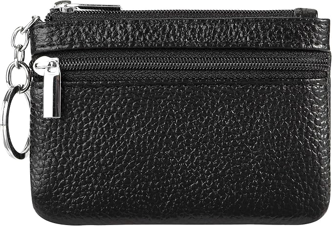 Women Genuine Leather Keychain Zipper Change Wallet Small Mini Pocket Size Coin Purse