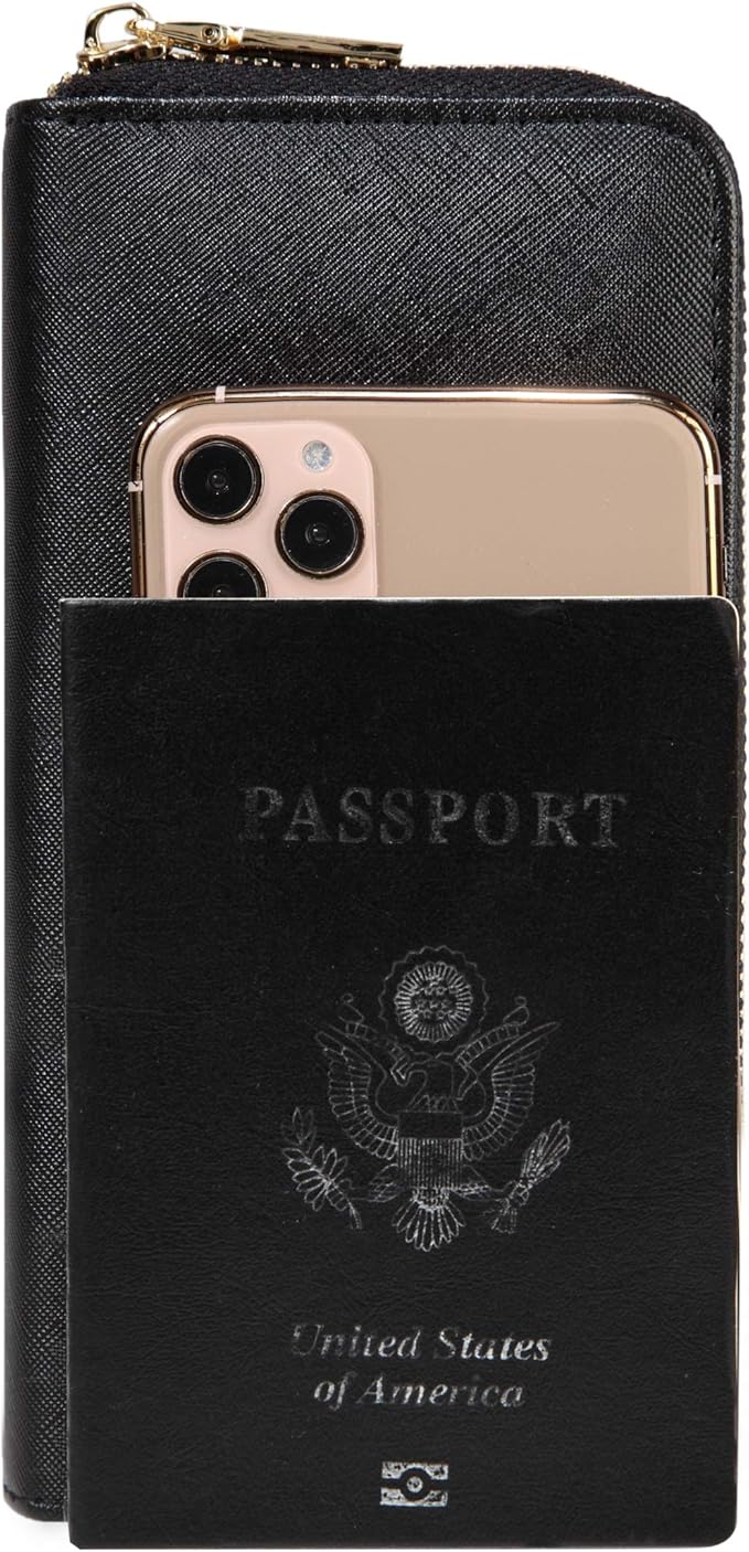Wallet for Women Ladies Purse Large Extra Capacity Zip Around Wallets (Black)