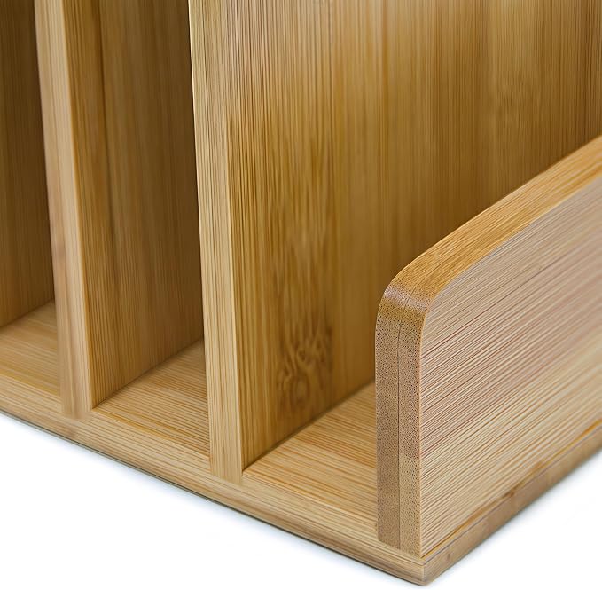 Bamboo Mail Organizer - File Holder Sorter for Letter and Folder Document Storage, Envelope Organization with 5 Slots for Office Desk, Countertop, Home Bill