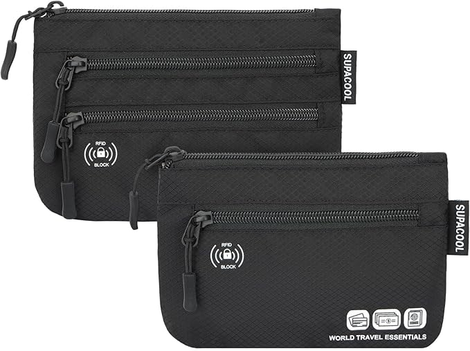 SUPACOOL Passport Holder Bag, Travel Wallet for Men Women Family, Passport Pouch, Card Holder Organizer, RFID Blocking, Two-piece Set(Black)
