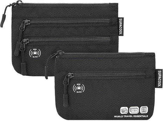 SUPACOOL Passport Holder Bag, Travel Wallet for Men Women Family, Passport Pouch, Card Holder Organizer, RFID Blocking, Two-piece Set(Black)