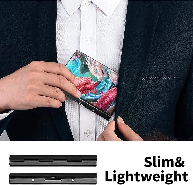 Metal Wallet, Credit Card Holder for Women Men Girls, RFID Blocking Aluminum Wallet Slim Hard Case, Mini Travel Wallet, ID Card Holder Business Card Case,Pink White Dragon