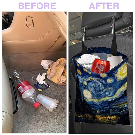 Car Trash Bag Hanging Starry Night Car Trash Can for Back Seat Waterproof Car Garbage Can with Adjustable Straps and Drawstring for Car Accessories Vehicle Travelling Camping