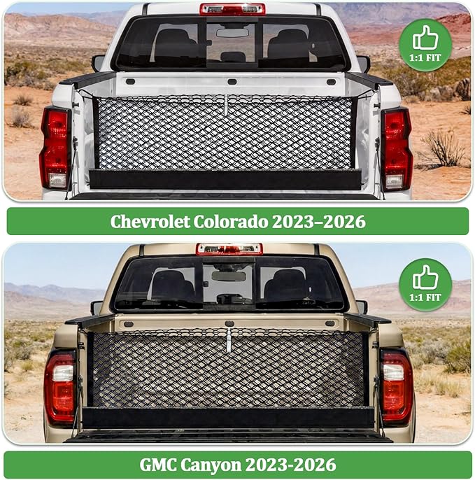 3-Layer Cargo Net for Chevrolet Colorado, GMC Canyon 2023-2026, Zipper Bag Truck Bed Net for Groceries, Heavy Duty Oxford Cargo Organizer Storage Nets with Carabiners