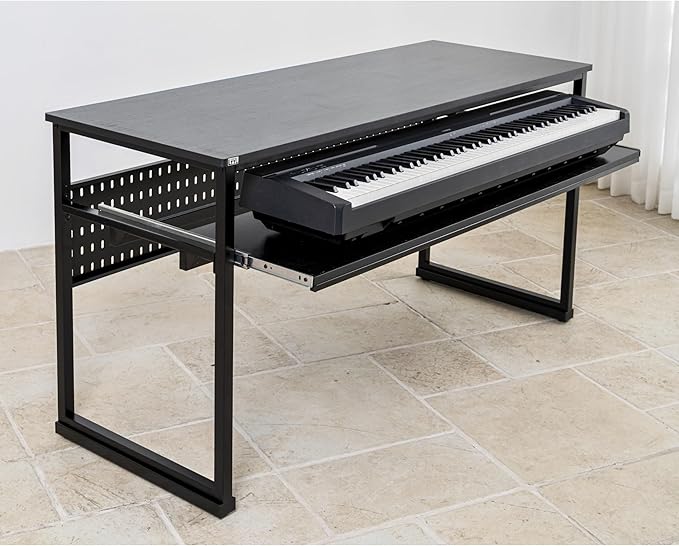 Music Studio Desk with Keyboard Tray and Height Adjustment Bracket, for Full 88 Keys (Music Producer Desk) (Black, 88 Keys)