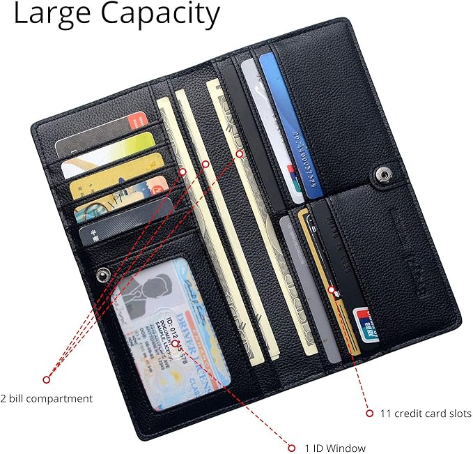 Bveyzi Ultra Slim Thin Leather RFID Blocking Credit Card Holder Bifold Clutch Wallets for Women