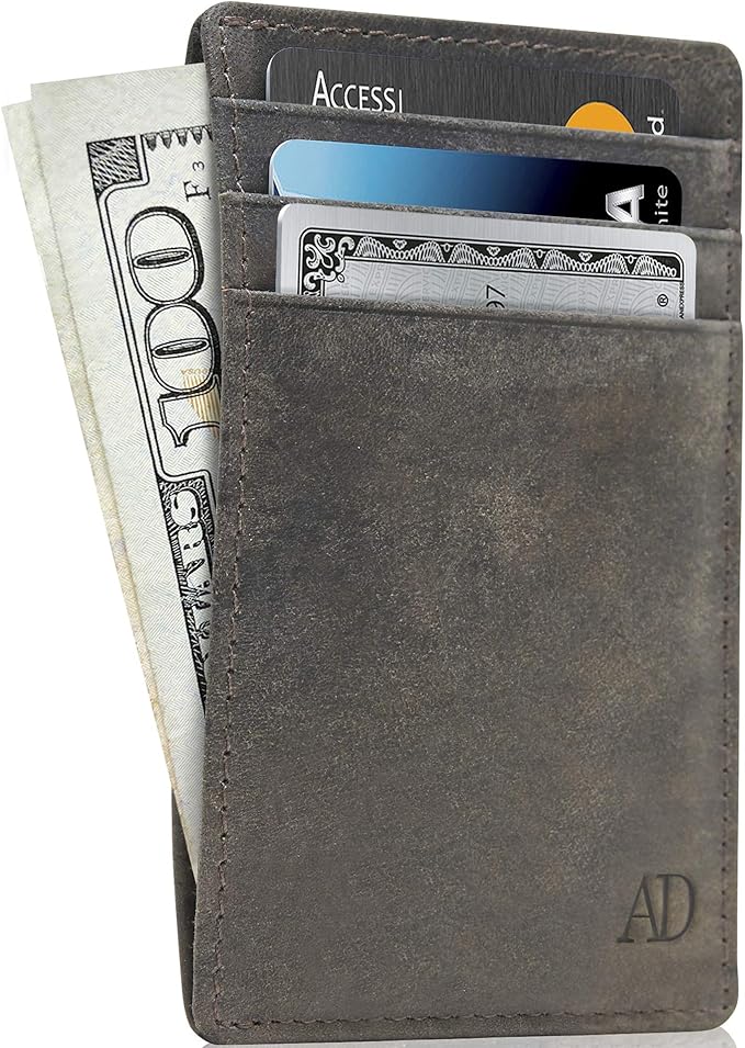 Access Denied Slim Minimalist Wallets For Men & Women - Leather Front Pocket Thin Mens Wallet RFID Credit Card Holder Gifts For Men