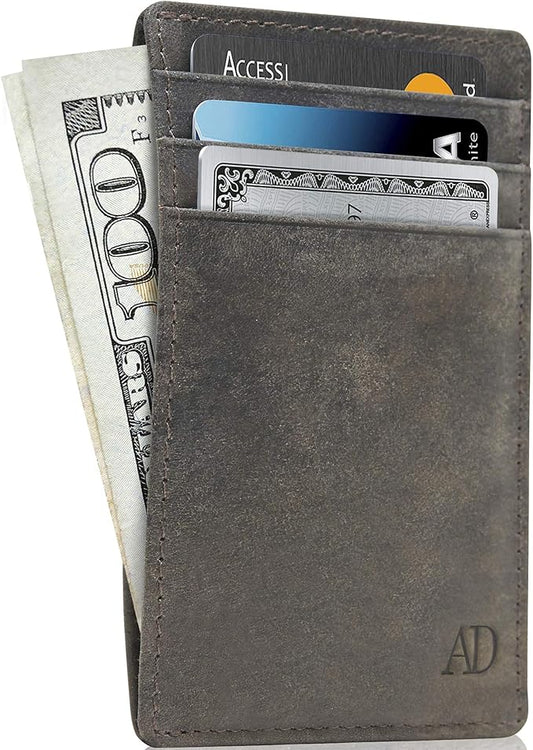 Access Denied Slim Minimalist Wallets For Men & Women - Leather Front Pocket Thin Mens Wallet RFID Credit Card Holder Gifts For Men