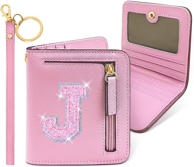 COSHAYSOO 9 10 11 12 Year Old Girl Birthday Gift Idea Trendy Pink Wallet Preppy Stuff Girly Things Small Cute Item Initial Easter Gifts for Daughter Niece from Mom Dad Aunt Uncle Letter J