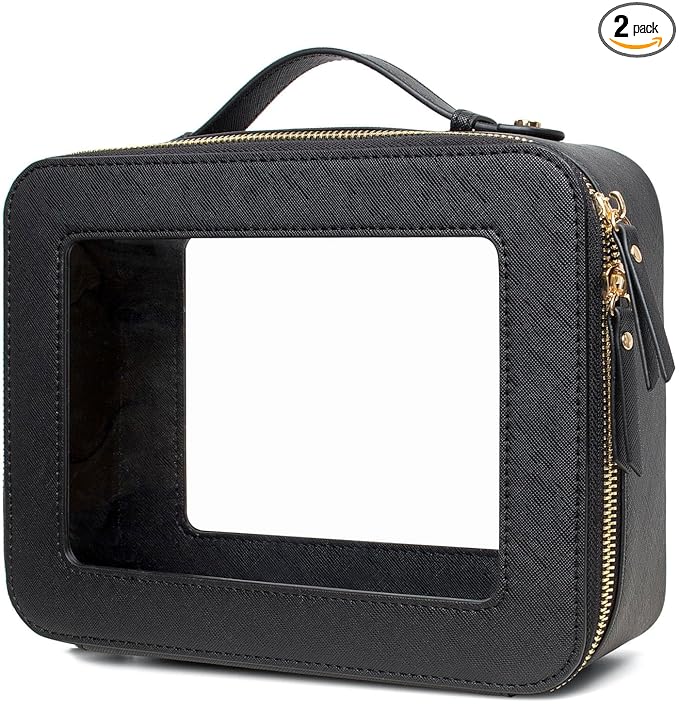LETGO Clear Makeup Bags, TSA Approved Toiletry Bag with Zipper, Clear Makeup Organizer Large Fit Carry-on Travel Essentials,Clear Cosmetic Bags for Women Men (Large-Black)