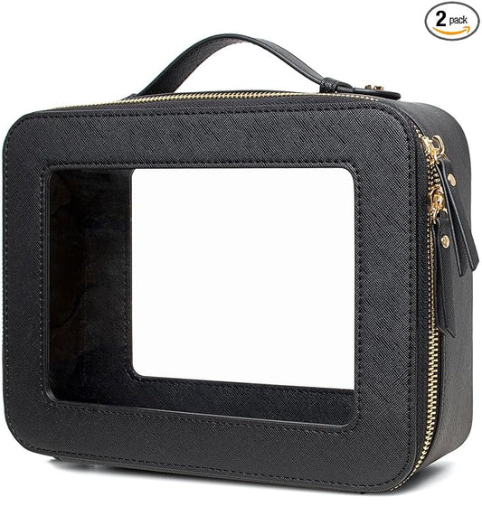 LETGO Clear Makeup Bags, TSA Approved Toiletry Bag with Zipper, Clear Makeup Organizer Large Fit Carry-on Travel Essentials,Clear Cosmetic Bags for Women Men (Large-Black)