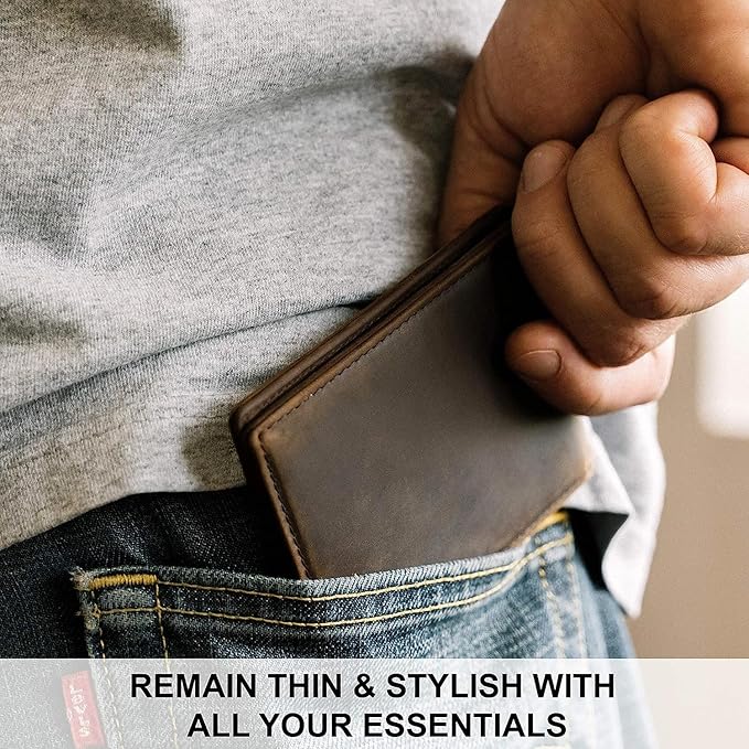 STAY FINE Minimalist Wallet for Men RFID Leather Bifold Slim Billfold with ID and Card Slots