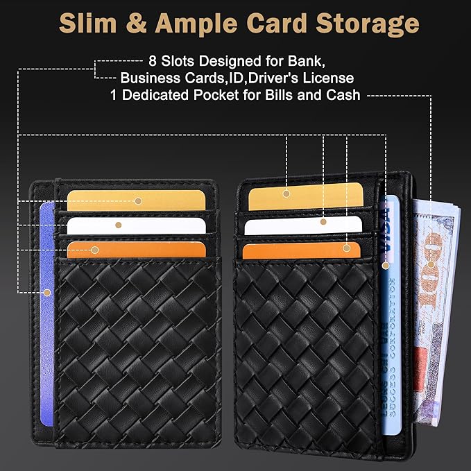 Travelambo Front Pocket Minimalist Leather Slim Wallet RFID Blocking Medium Size