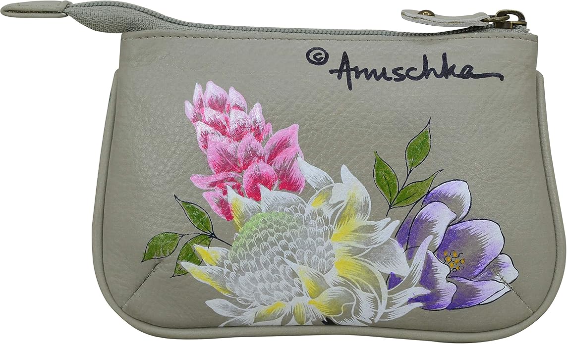 Anuschka Women’s Hand-Painted Genuine Leather Medium Zip Pouch - Coin and Key Pouch - Zippered, 2 Key Fobs