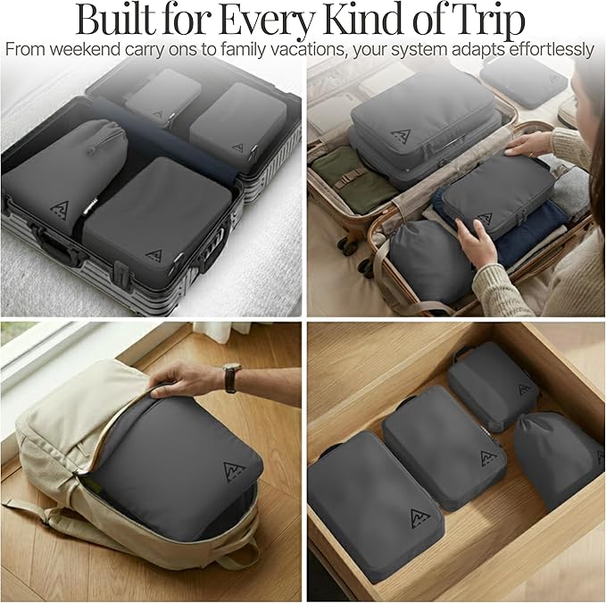 4-Piece Luxury Compression Packing Cubes & Bags for Travel – Maximize Space in Luggage with HybridMax Double-Capacity Design, 50 Luggage Tags, Patented Suitcase Organizer Bags, Lifetime Satisfaction