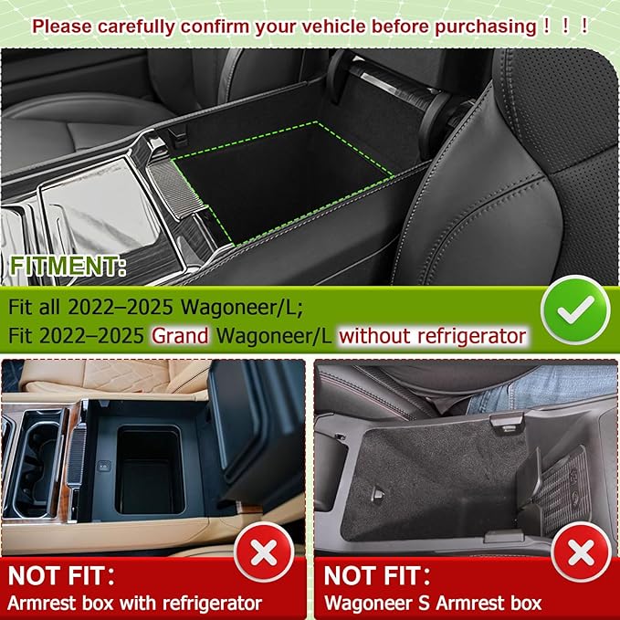 HGWEI Center Console Organizer Compatible with 2022-2025 Jeep Wagoneer/L & Grand Wagoneer/L Accessories, Middle Armrest Storage Box Insert Compartment Tray (Without Cool Box, Not Fit Wagoneer S)