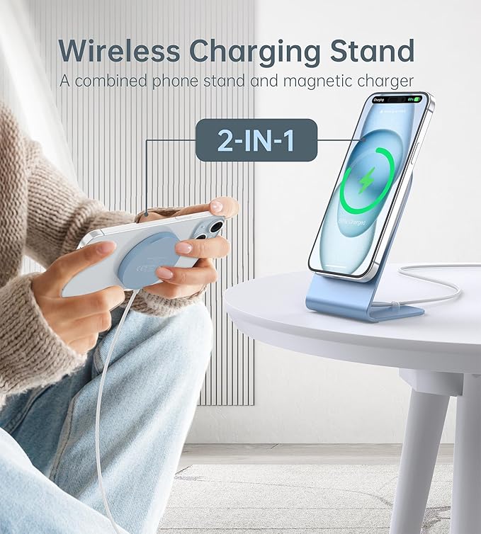 Magnetic Wireless Charger for iPhone 17/16/15/14/13/12 - Mag Charger+20W USB C Adapter, Fast Wireless Charging Stand/Pad with 5ft Cable for iPhone 17/16/15/14/13/12 Pro Max Plus Mini 17 Air, Blue