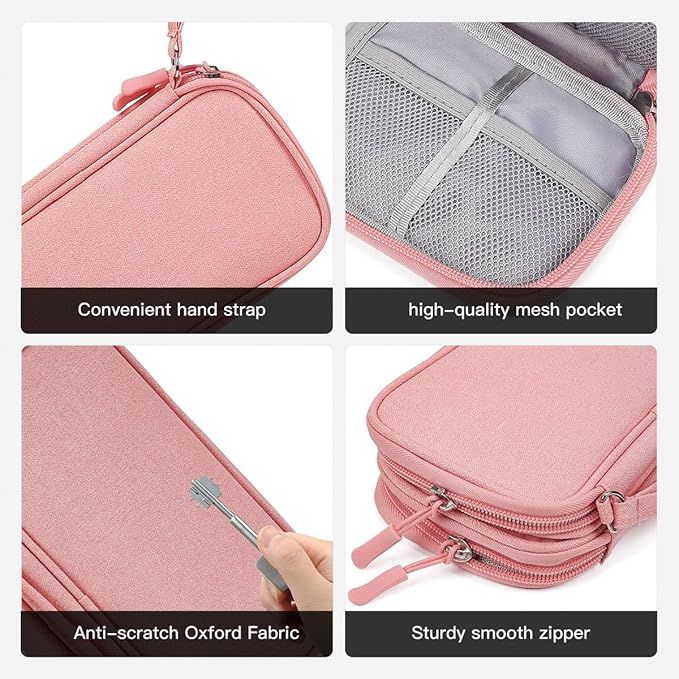 CAAORDKSO Electronics Accessories Organizer Pouch Bag, Electronic Organizer Travel Case Cable Organizer Electronics Accessories Bag for Cable, Cord, Charger, Power Bank, Earphone (Light Pink, Large)
