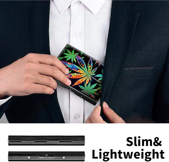Metal Wallet for Women Men Girls, RFID Blocking Slim Aluminum Credit Card Holder, Mini Travel Wallet with Hard Shell, Lightweight ID & Business Card Case,Marijuana Leaf Weed